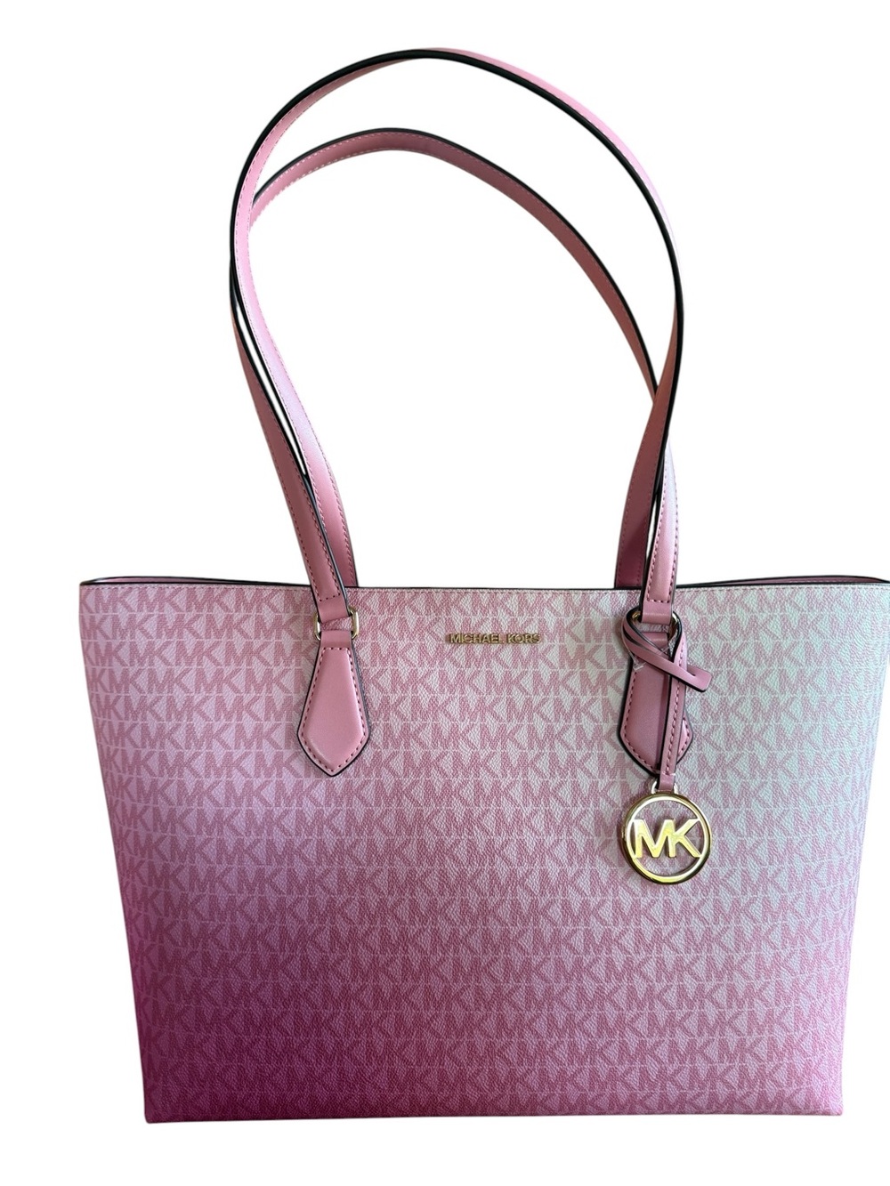 Michael Kors Pink Ombre Signature Tote with Gold MK Charm NWT